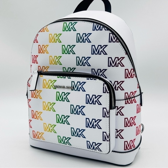 Michael Kors Cooper Commuter Medium Sling Bag Backpack MK Rainbow Optic White - Picture 5 of 14